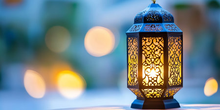 Ramadan Kareem Background, Traditional Arabic Lantern With Festive Bokeh Lights For Islamic Holidayの素材
