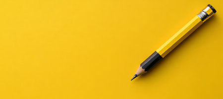 Yellow Pencil on a Vibrant Background, Minimalist Concept for Creativity and Inspirationの素材