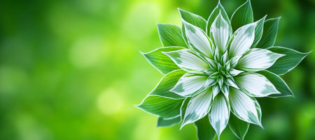 Spiral Hosta, Close Up View. A Soft Focus Background Of Lush Green Creates Copy Space.の素材
