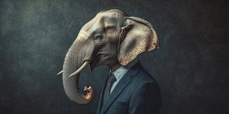 Elephant In A Suit A Surreal And Thought-Provoking Portrait Against A Dark Backgroundの素材