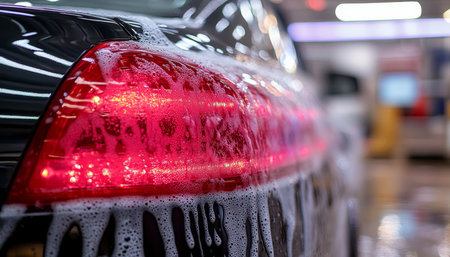 Luxury Black Car Wash Premium Deep Cleaning with High Foam Soap at Detailing Stationの素材