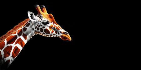 Giraffe Head and Neck, Profile View Against Dramatic Black Background, Wildlife Portraitの素材