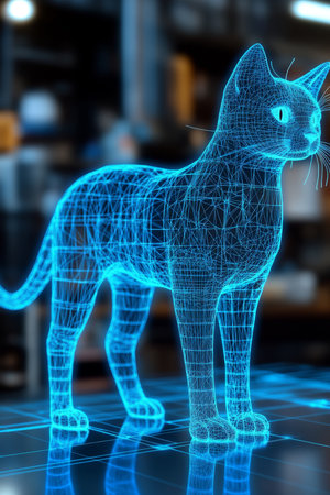 Holographic Cat in Digital Space Exploring the Futuristic Fusion of Technology and Petsの素材