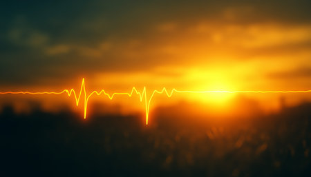 Glowing ECG Heartbeat Line on a Dark Gradient Backdrop, with an Area Clear for Text Insertionの素材