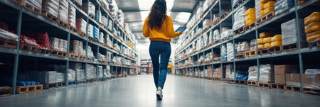 Female Warehouse Worker With Digital Tablet, Inventory Management And Logistics Conceptの素材