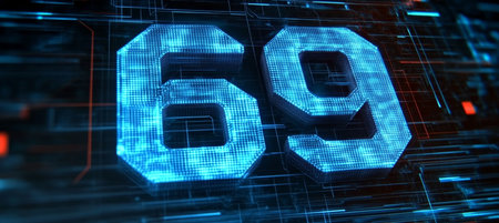 Number 69 Digital Glowing Design in 3D Render for Techno or Sci-fi Concepts Background.の素材