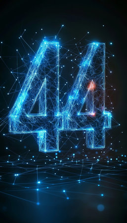 Glowing Digital Number 44 On Abstract Background With Futuristic Lights, Technology Conceptの素材