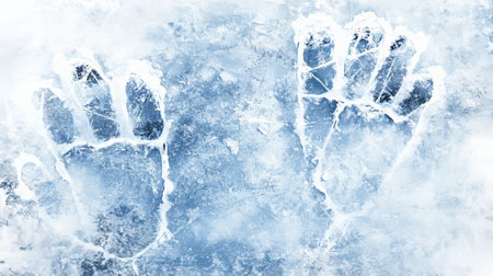 Frozen Handprints Abstract Winter Texture, Ice Background With Cracks and Grunge Detailsの素材