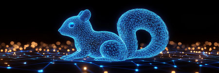 Holographic Squirrel A Symbol of Innovation in the Digital Space, Representing Modern Technology.の素材