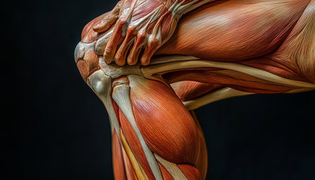 Human Leg Anatomy Model Muscles, Tendons Visible in Anatomical Study of the Human Leg.の素材