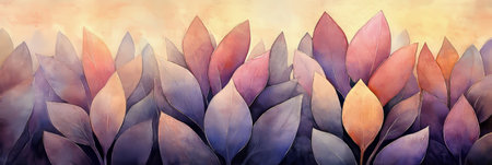 Watercolor Illustration of Lavender, Violet and Cream Leaves, Abstract Nature Backgroundの素材