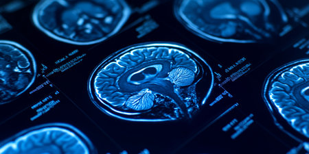 Neon Blue Brain MRI Scans A Series for Neurological Research and Diagnostics in Healthcareの素材