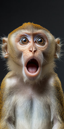 Surprised, Shocked Golden Monkey With Open Mouth And Big Eyes Isolated On Black Backgroundの素材
