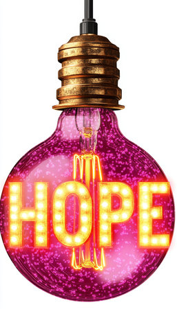 Glowing Light Bulb Hope In Pink, Concept Of Inspiration, Creativity, Positivity,, Imaginationの素材
