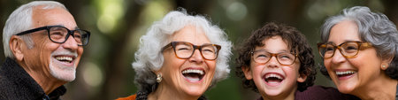 Intergenerational Family Smiles, Grandparents, Parents, and Children Share Laughter and Eye Healthの素材