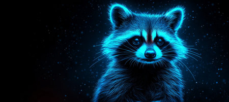 Glowing Neon Blue Raccoon on a Dark Background, Creating a Futuristic Wildlife Portraitの素材