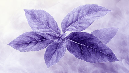 Watercolor Painting, Purple Leaves on Watercolor Floral Backdrop, Soft Purple and White Backgroundの素材