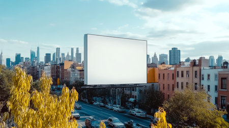 Empty Billboard, Urban Landscape - Advertising Mockup Set Against the Skyline of Vibrant Metropolisの素材