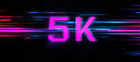 Glowing Single Big Three Dimensional Number 5K In Futuristic 80S Style Retrowave. Rendering.の素材