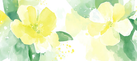 Gentle Light Yellow Watercolor Background, Sketched Floral Elements, Abstract Floral Designの素材