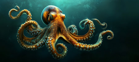 Giant Pacific Octopus Swimming Gracefully in Deep Ocean, Underwater Wildlife Photographyの素材