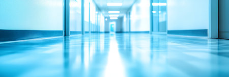 Blurred Empty Hospital Corridor Abstract Interior Design in a Private Modern Medical Clinicの素材