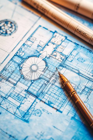 Blueprint Floor Plan with Architectural Drawing Tools Design and Construction Conceptの素材