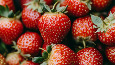 Fresh, Ripe, and Juicy Strawberries A Vibrant Summer Food Background of Healthy Eatingの素材