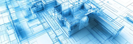 Abstract Architecture Blueprint Floor Plan Design Background in Blue and White Colorsの素材