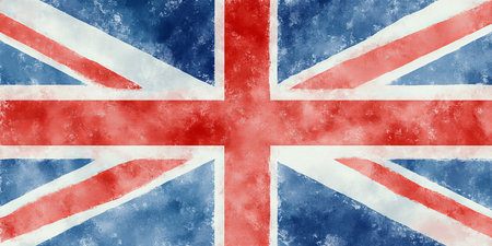 Grunge Flag of the United Kingdom with a Watercolor Texture, Patriotic Symbol of Great Britainの素材