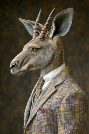 Portrait of an Anthropomorphic Kangaroo in a Vintage Tweed Suit, Concept Art, Quirky Characterの素材