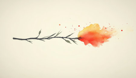 Abstract Watercolor Floral Illustration, Minimalist Flower, Gentle Coral Wash, Dreamy Textureの素材