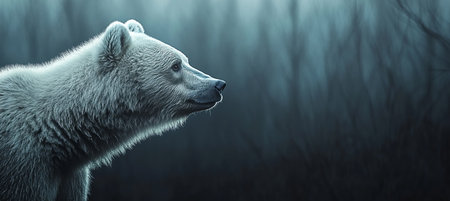 Mystical White Bear Emerges from a Dark, Enchanting Forest A Captivating Wildlife Portraitの素材