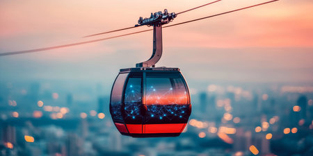 Smart City Cable Car Futuristic Transport with Digital Connectivity Over Urban Skylineの素材