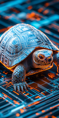Futuristic Tortoise Navigating the Digital Realm Technology, Innovation, and Progressの素材