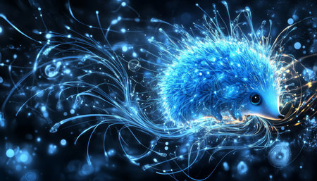 Glowing Blue Holographic Hedgehog in Digital Space Modern Technology and Futuristic Innovationの素材