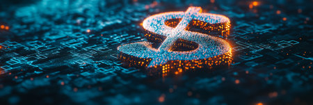 Glowing Digital Money A Technology And Finance Concept Featuring The Dollar Sign As Dataの素材