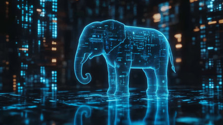 Holographic Elephant In Digital Space Symbolizing Digital Innovation And Transformationの素材