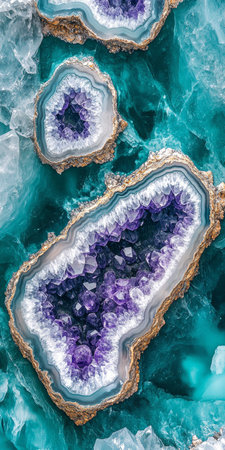 Elegant Amethyst Geode Textures on Teal Marble, Luxury Background for Crystal Wallpaperの素材