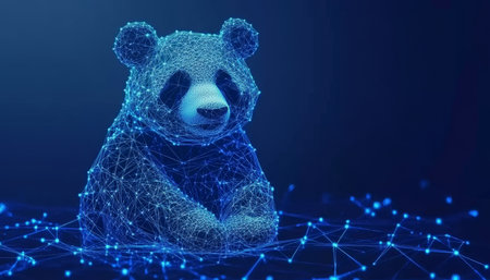 Holographic Panda in Digital Space Exploring Modern Technology and Future Innovation.の素材