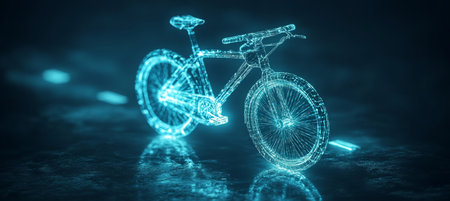 Glowing 3D Wireframe Bike Illustration For Future Of Urban Transportation Electric Vehiclesの素材
