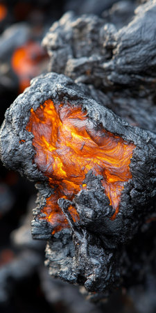 Glowing Orange Lava Cracks Through Solidified Black Volcanic Rock, High Contrast Vibranceの素材