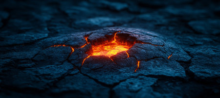Cracked Surface Of Black Rock With Bright Orange And Red Lava Glowing, Deep Natural Textureの素材