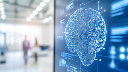 Digital Brain On Display Exploring The Future Of Artificial Intelligence And Technology.の素材