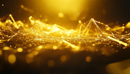 Golden Interconnected Network, Abstract Geometric Design with Bright Colors and Clean Linesの素材