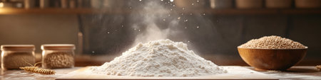 Freshly Milled Flour Heap On. Baking Concept. Food Photography. Grain. Bakery.. Ingredientsの素材
