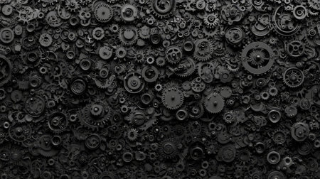Metallic Texture Abstract Background of Interlocking Black Gears, Industrial Design Conceptの素材