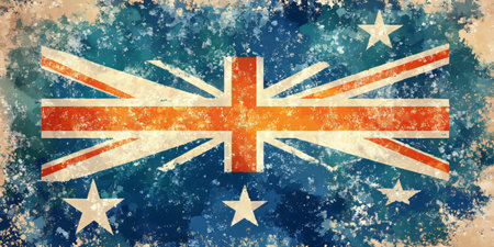 Grunge Style Flag of Australia Illustration, Australian Flag, Patriotic Symbol, Red, White, and Blueの素材