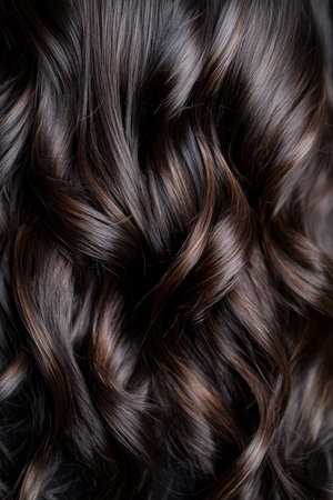 Luxurious, Thick, Wavy Brown Hair. Healthy, Shiny Wavy Hairstyle. Straightening, Curling Patternの素材