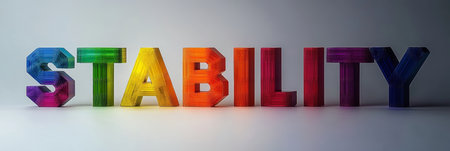 Stability Word Art Colorful Building Blocks Forming Stability Text on White Backgroundの素材